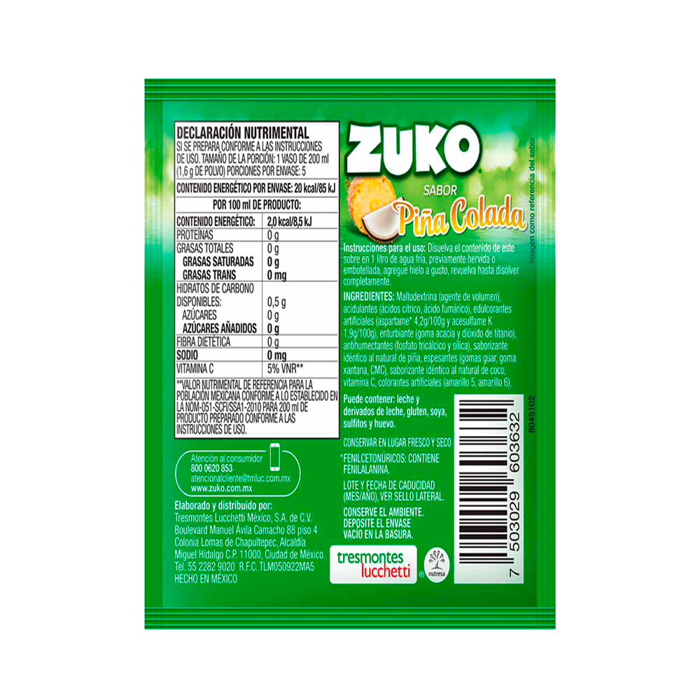 Bebida polvo Zuko Piña colada (20gr)
