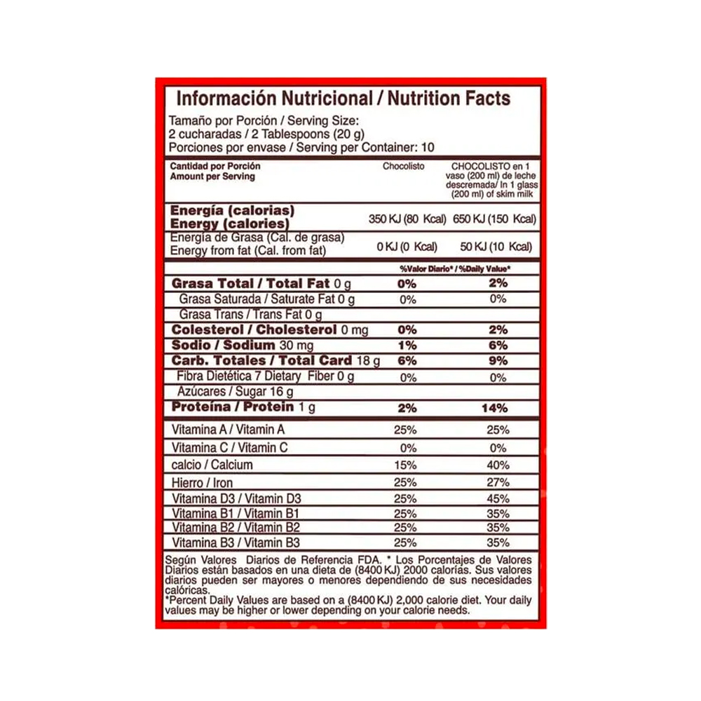 Chocolate en Polvo Chocolisto (18 x 7.5 Oz)