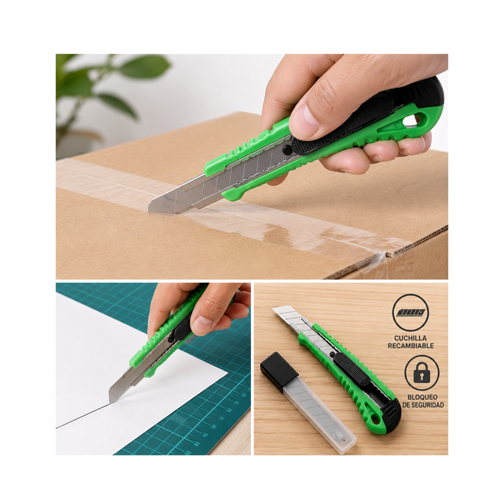 Cúter Verde Con 5 Cuchillas De Repuesto