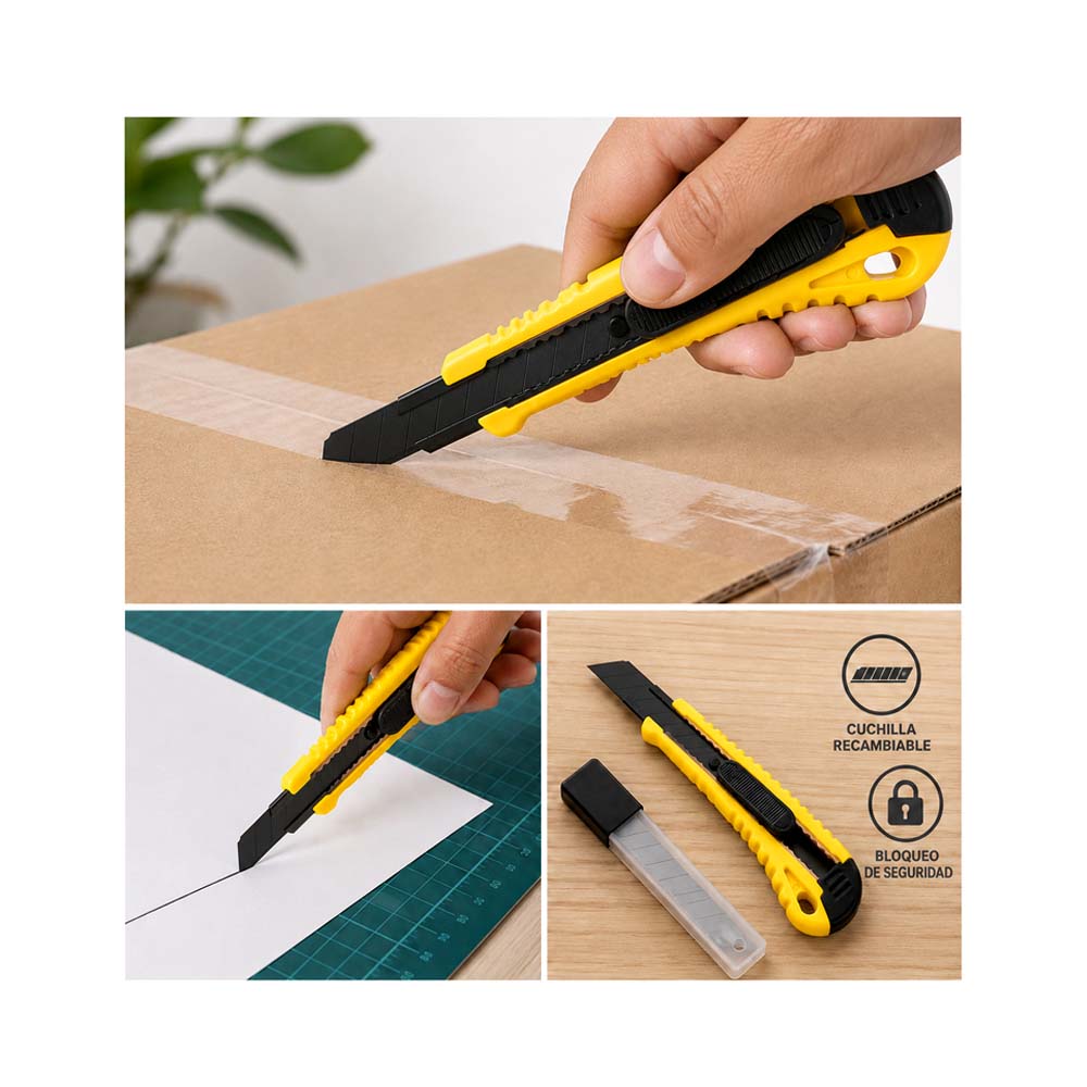 Cúter Amarillo con 5 Cuchillas de Repuesto