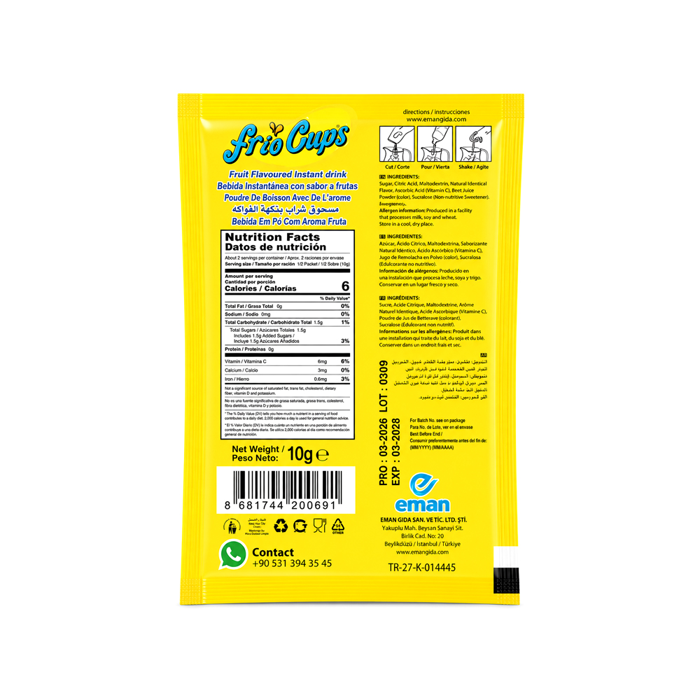 Refresco en polvo Frio Cups Sabor Banana (10g)