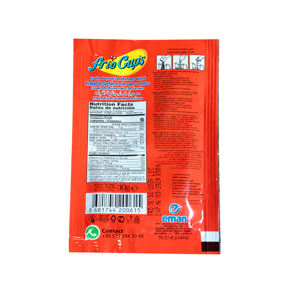 Refresco en polvo Frio Cups Sabor Naranja (10g)