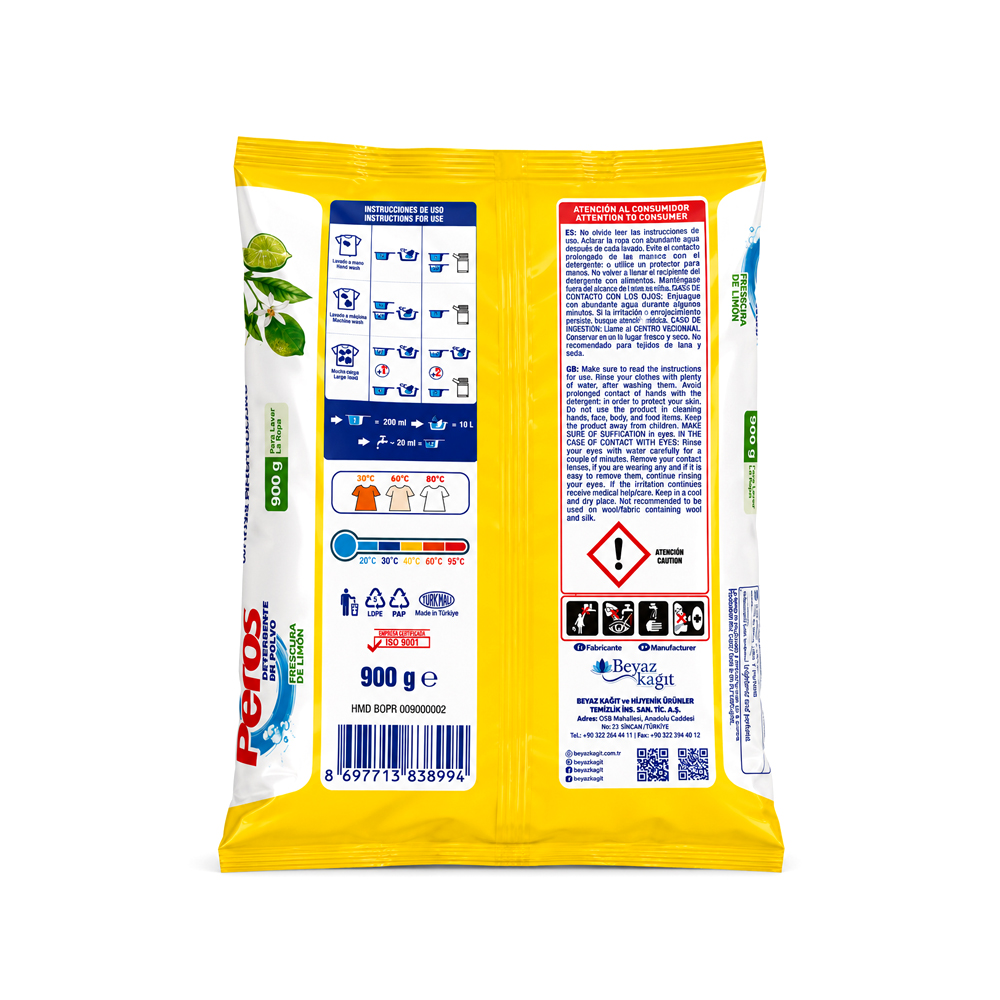 Detergente en Polvo Peros de Limón (900g)