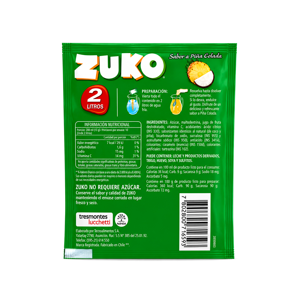 Pack de 10uds Refresco Zuko de Piña Colada (20g)