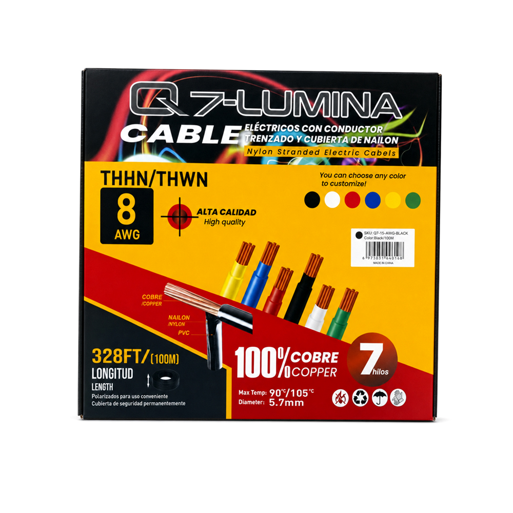 Cable Eléctrico Q7-LUMINA con Conductor Trenzado y Cubierta de Nailon Negro (100m)