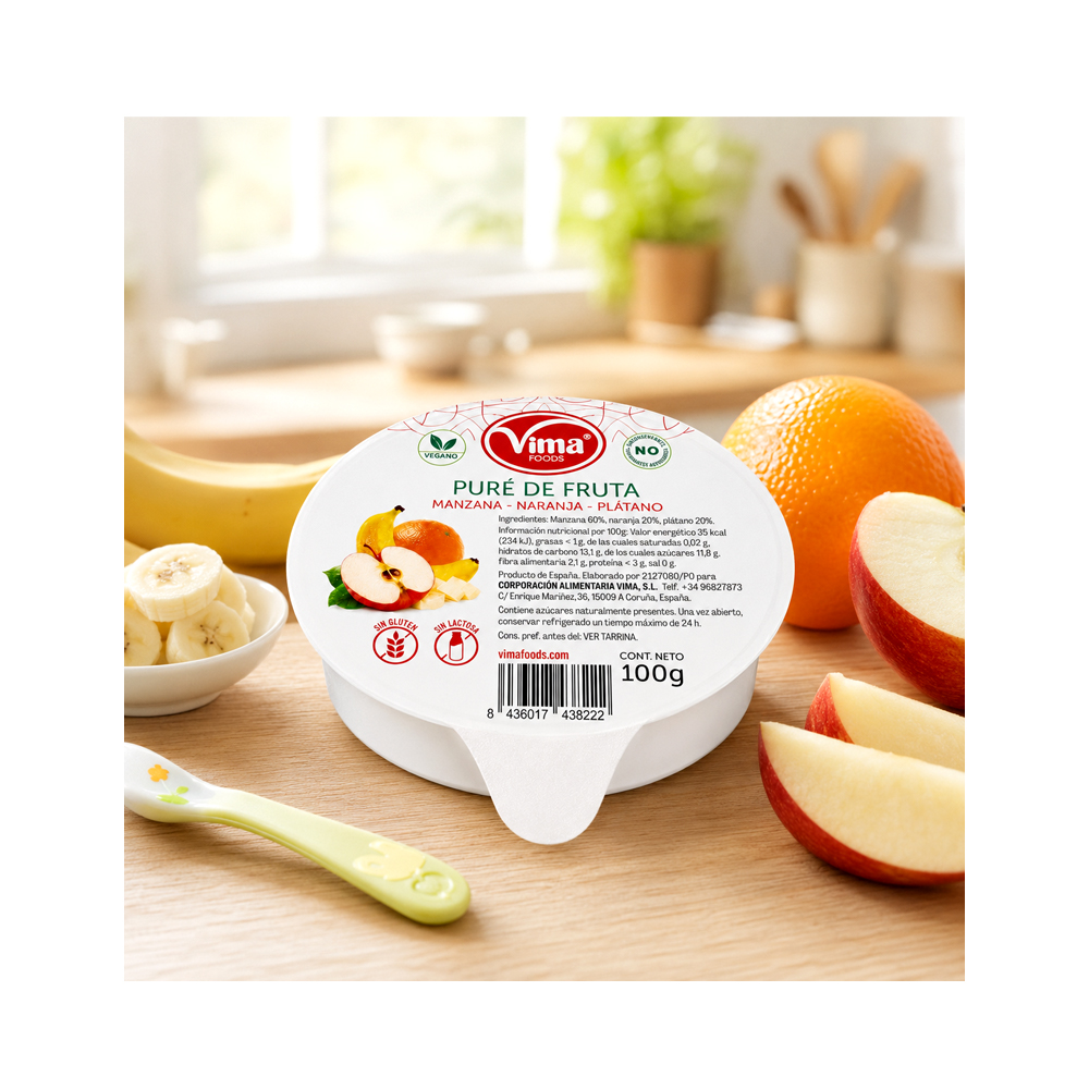 Puré de Fruta de Manzana-Naranja-Plátano Vima (100g)