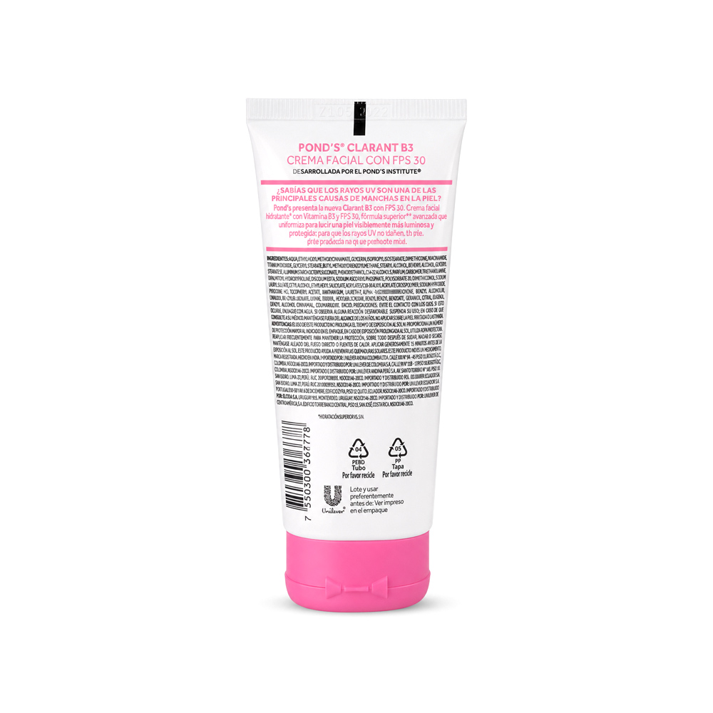 Crema Facial POND'S con Protección Solar, Vitamina B3 y B6 (100g)