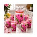 Jarra de Cristal con 6uds de Vasos con Diseño de Rosas Moradas