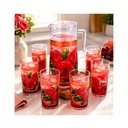 Jarra de Cristal con 6uds de Vasos con Diseño de Rosas Rojas