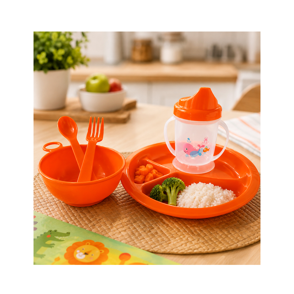 Set de Alimentación para Bebe de Color Mandarina