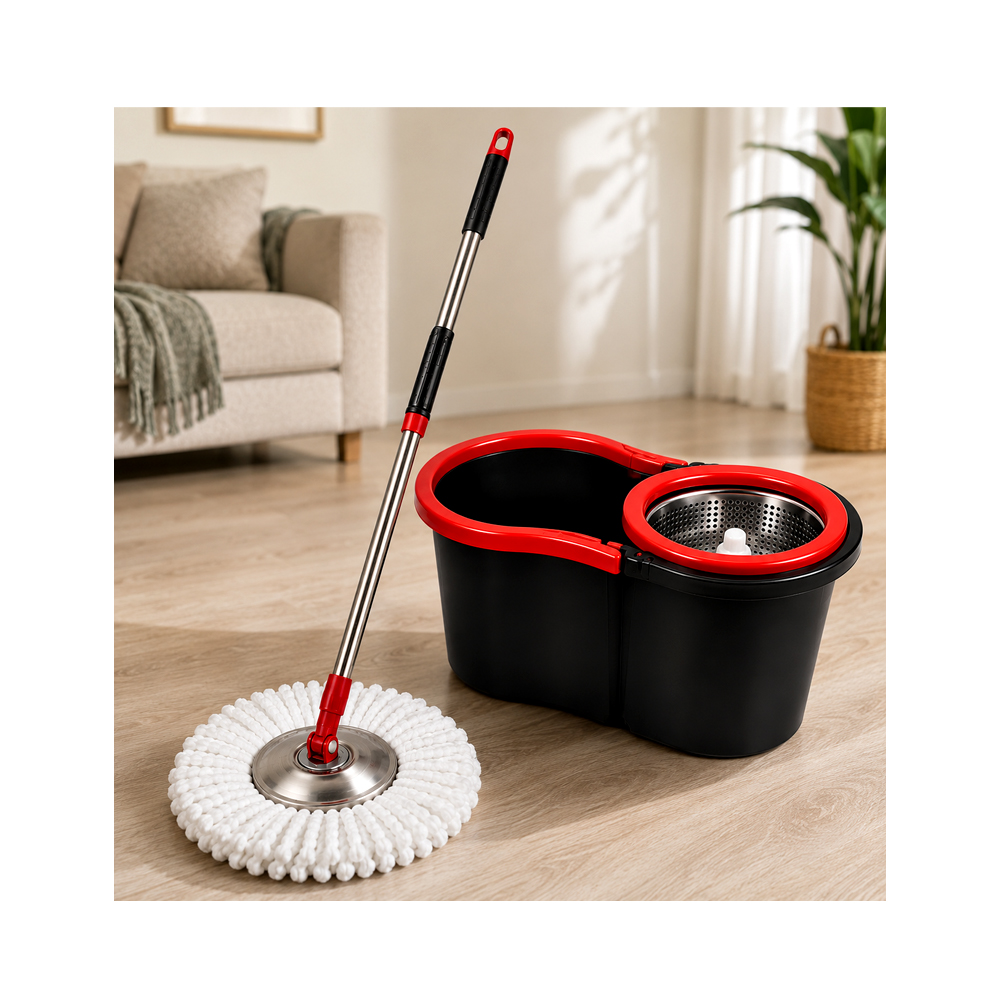 Mopa Giratoria 360° Automática de Mano Color Rojo y Negro