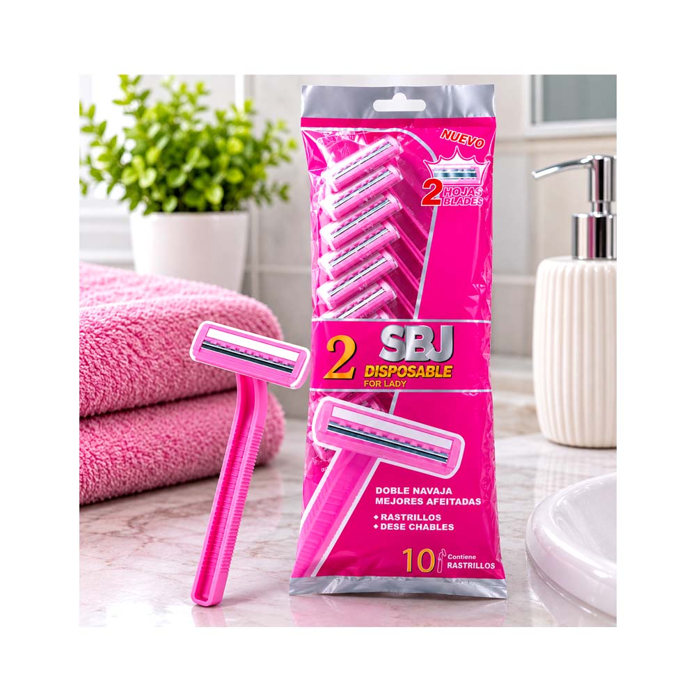 Paquete de 10uds de Cuchilla de Afeitar SBJ Color Rosado