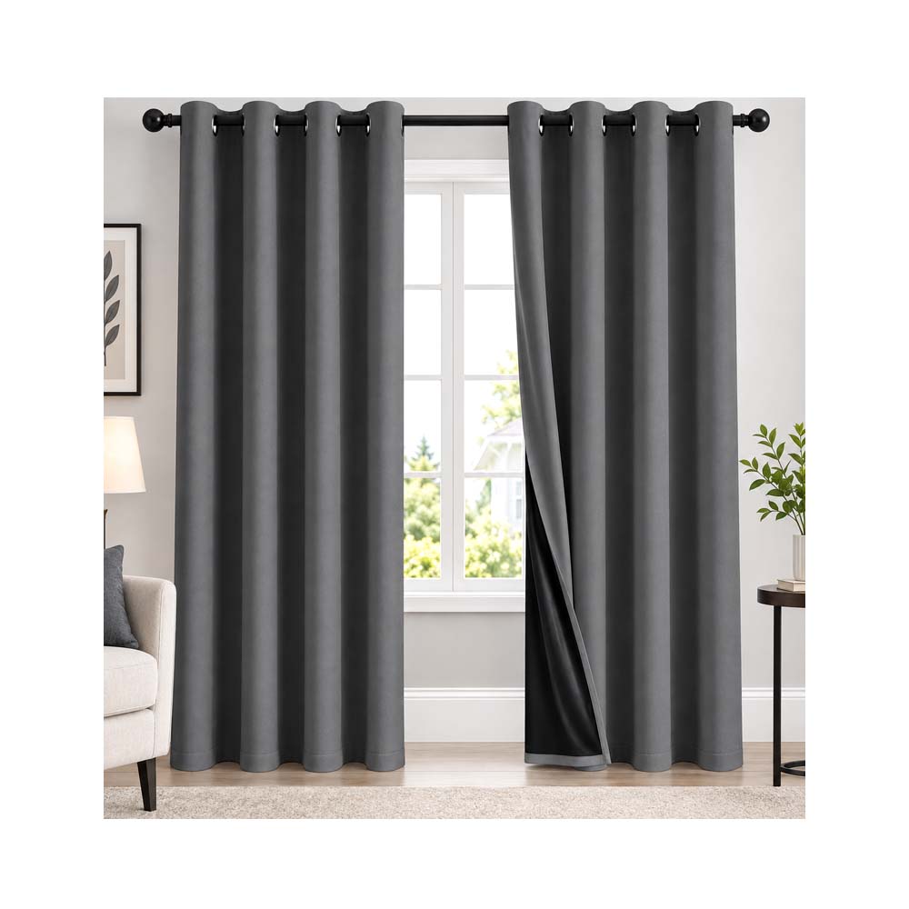 Cortinas de Argollas Tapa Sol Color Gris Fuerte (132x160cm)