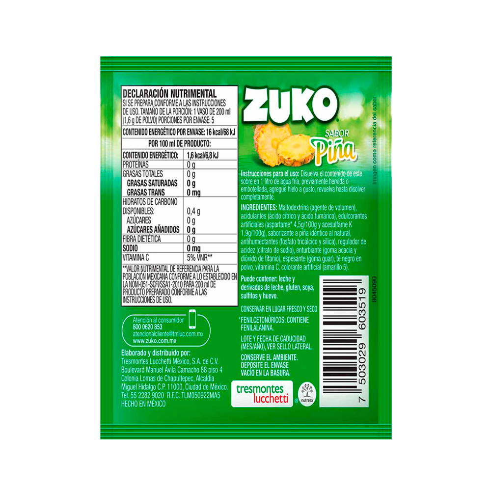 Refresco instantáneo sabor piña Zuko (20 g)