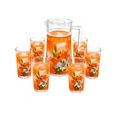 Jarra de Cristal con 6uds de Vasos con Diseño de Lirios Naranjas y Blancos